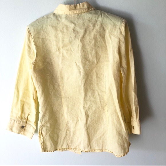 VINTAGE 90s Yellow Linen Flower Button Down Small - Picture 8 of 8